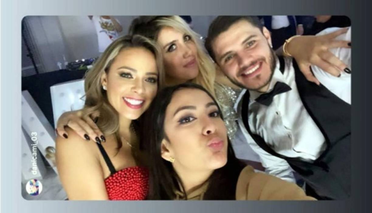 Mauro Icardi junto a Wanda Nara, Andrea Salas, esposa de Keylor Navas, y la hija mayor de los últimos dos.