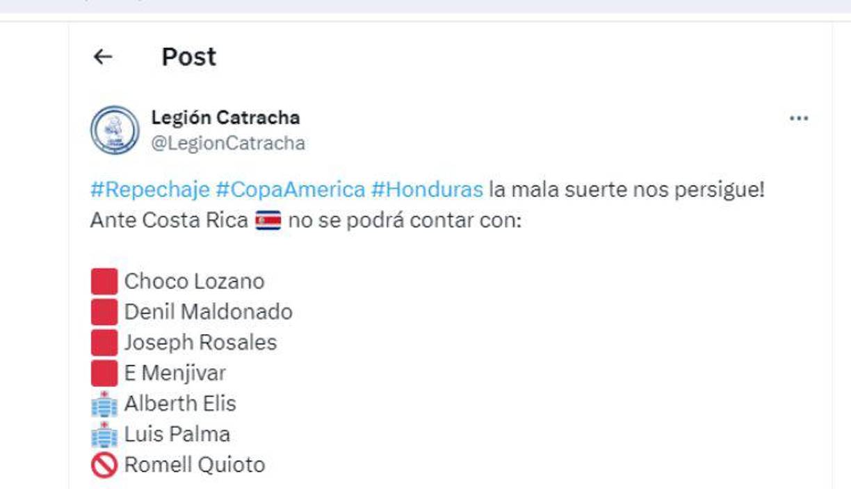 Los diferentes portales deportivos de Honduras señalaron que la “mala suerte nos persigue”.