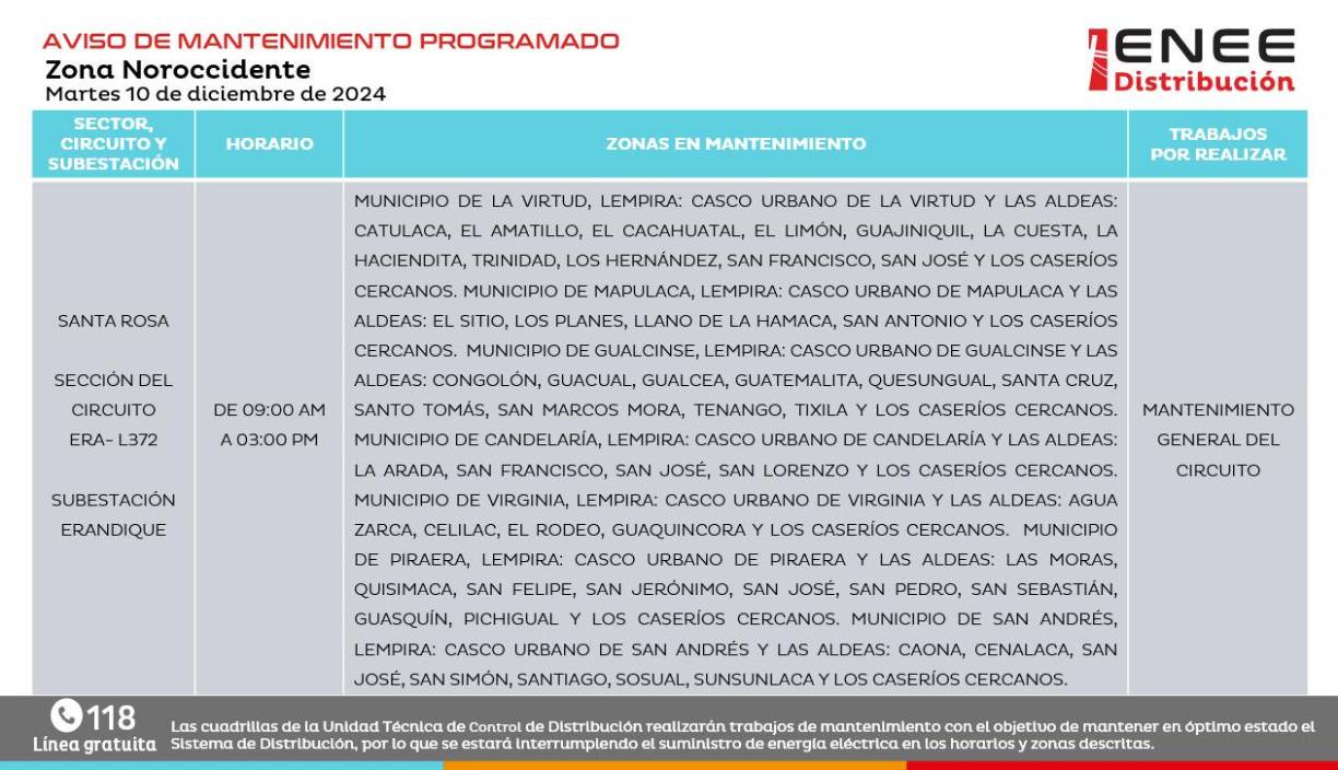 Santa Rosa de Copán entre 9:00 a. m. y 3:00 p. m.