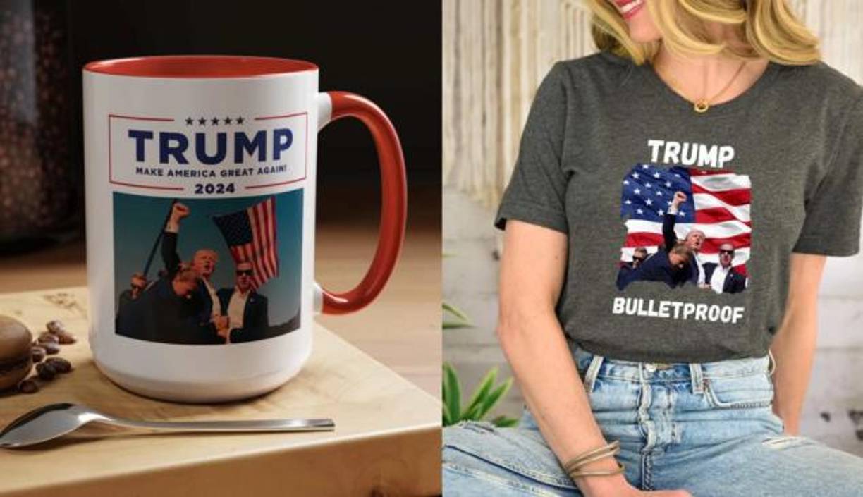 En la descripción de uno de los artículos ofrecidos se lee: Camiseta oversize “Atentado contra Donald Trump”.