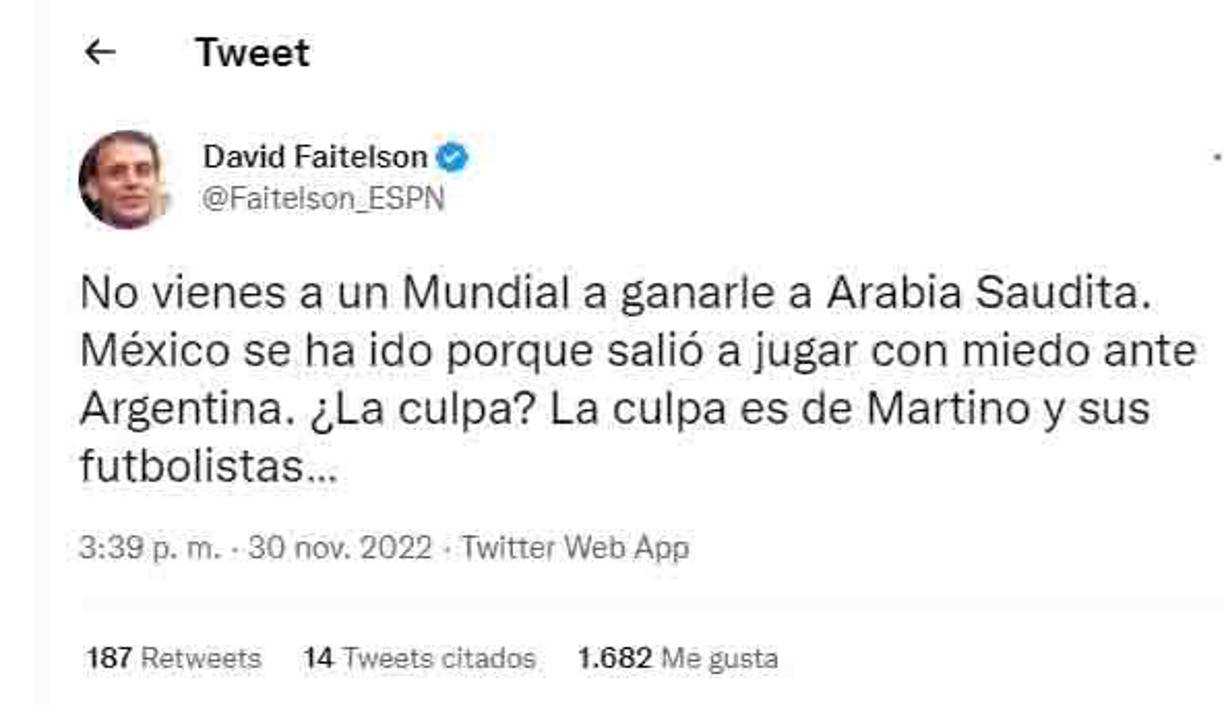 David Faitelson señaló a Gerardo Martino por la eliminación de la selección de México.