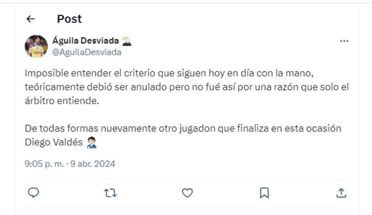 Cuentas alusivas al América dieron su punto de vista sobre el gol concedido por Said Martínez.