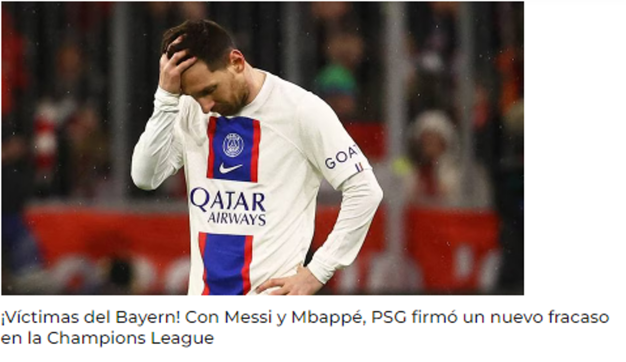 Fox Sports: “¡Víctimas del Bayern! Con Messi y Mbappé, PSG firmó un nuevo fracaso en la Champions League”.