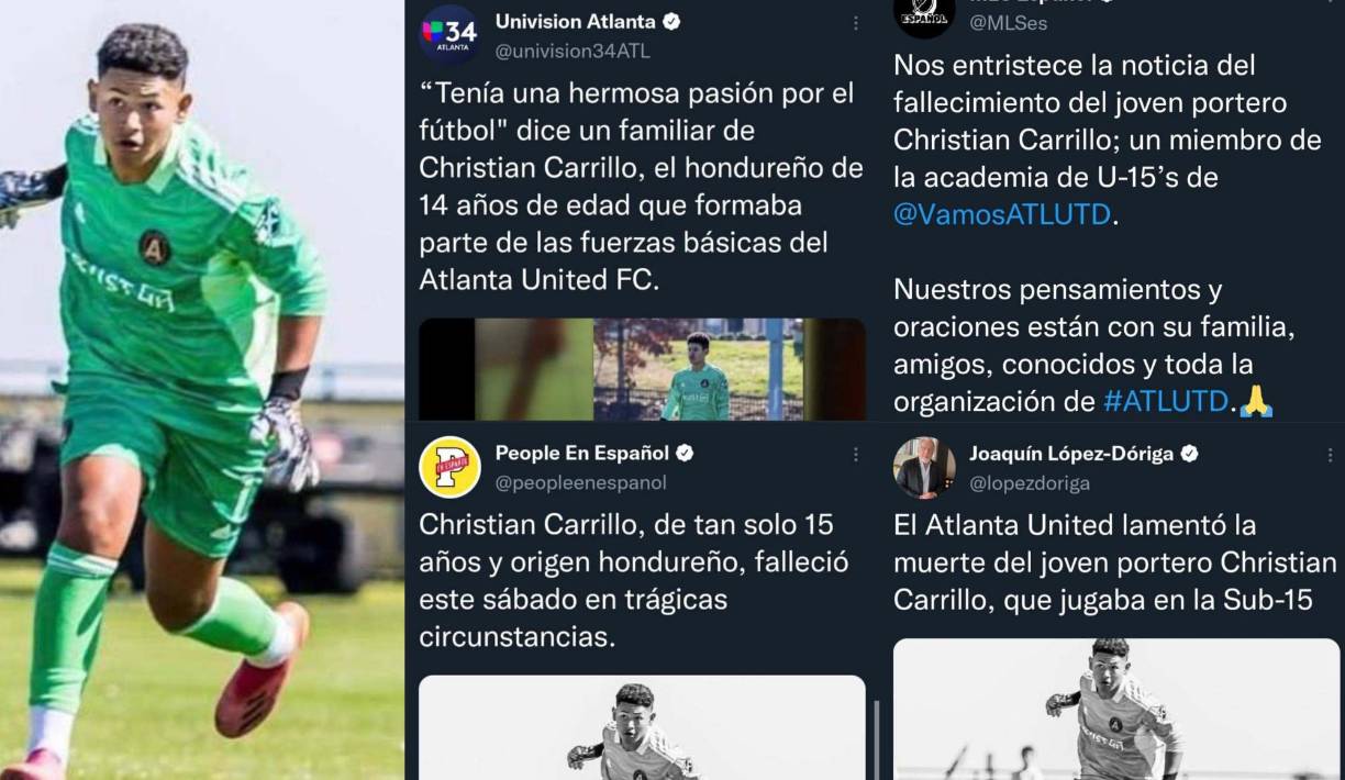 El joven futbolista hondureño Christian Carillo, quien milita en la Sub-15 del Atlanta United, murió tras sufrir un accidente automovilístico e inmediatamente la consternación en las redes sociales no se han hecho esperar. 