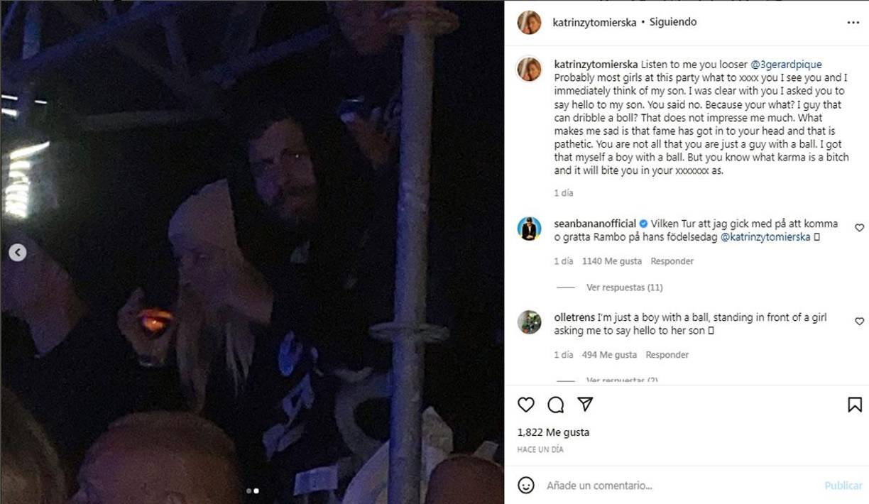 La foto de ambos la ha hecho pública en Instagram una ‘influencer’ y empresaria sueca, que esa noche tuvo un encuentro fallido con el futbolista y decidió subirlo en sus redes sociales para delatar a Piqué.