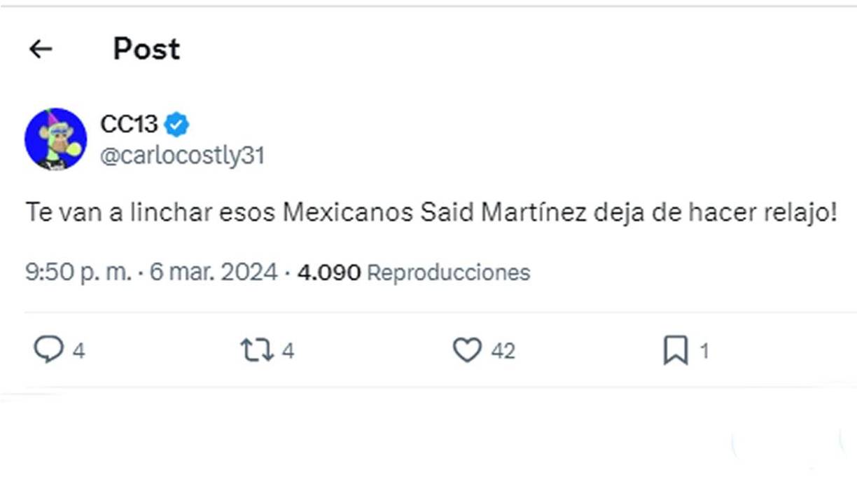 Carlo Costly, veterano delantero del Lone FC de la Liga de Ascenso, también opinó y le aconsejó algo al árbitro hondureño. “Te van a linchar esos mexicanos Saíd Martínez, dejá de hacer relajo”.