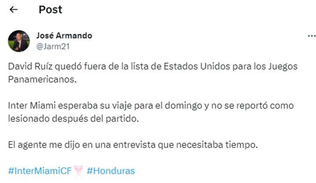 El periodista hondureño José Armando radica en La Florida y dejó su mensaje sobre la decisión de Ruiz de no jugar con Honduras ante Cuba. 