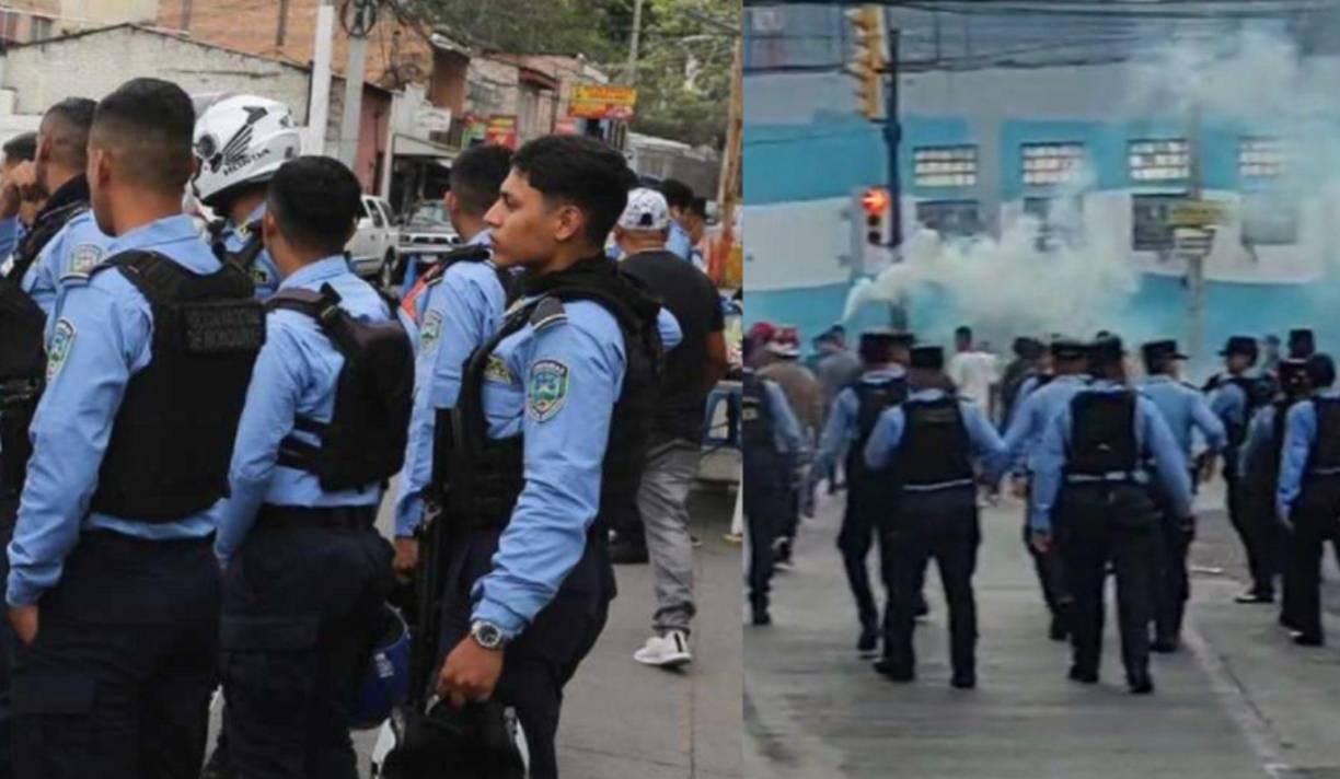 Elementos de la Policía Nacional tuvieron que actuar para evitar que se viviera un casos en la previa del clásico Motagua vs Olimpia. 