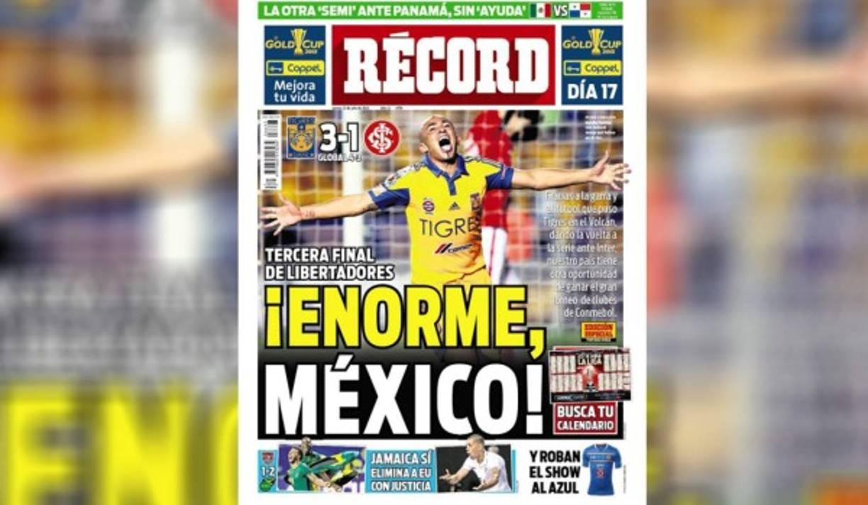 Con su pequeño titular, diario Record dice 'Jamaica sí elimina a Estados Unidos con Justicia'