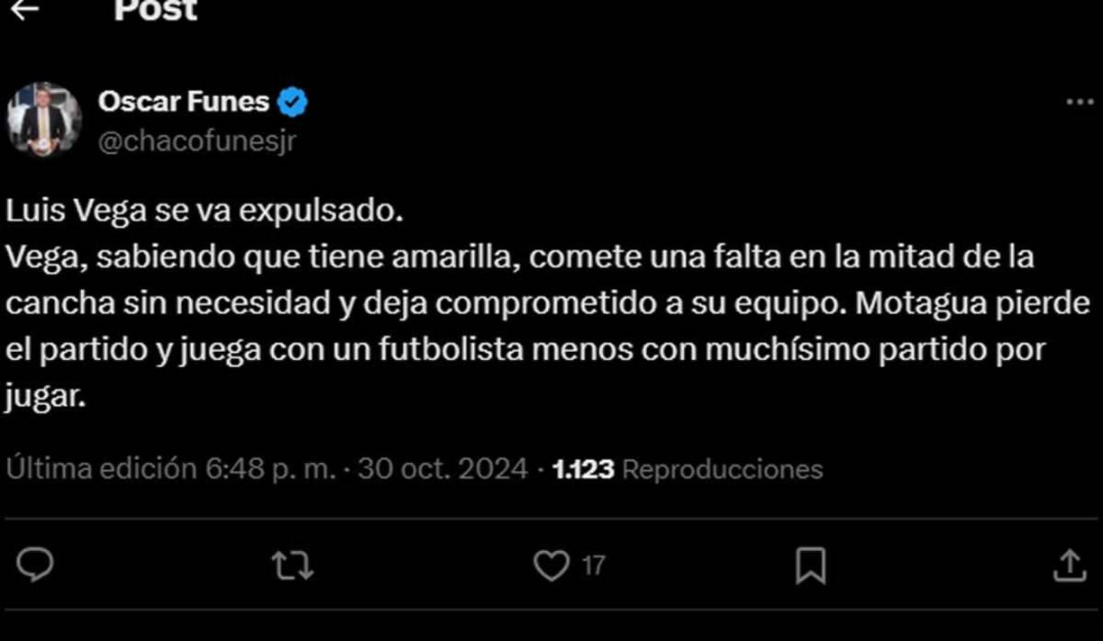 Las críticas a Luis Vega no faltaron por su infantil expulsión en el primer tiempo del partido contra el Águila.