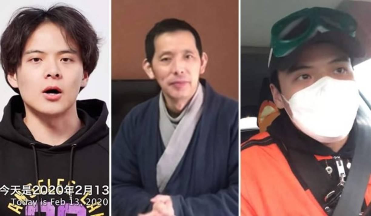 Otros denunciantes, incluyendo al empresario Fang Bin (izquierda), el abogado Chen Qiushi (centro) y el ex reportero de la televisión estatal Li Zehua, están siendo retenidos en centros de detención extrajudiciales por hablar sobre la respuesta de China a la pandemia.