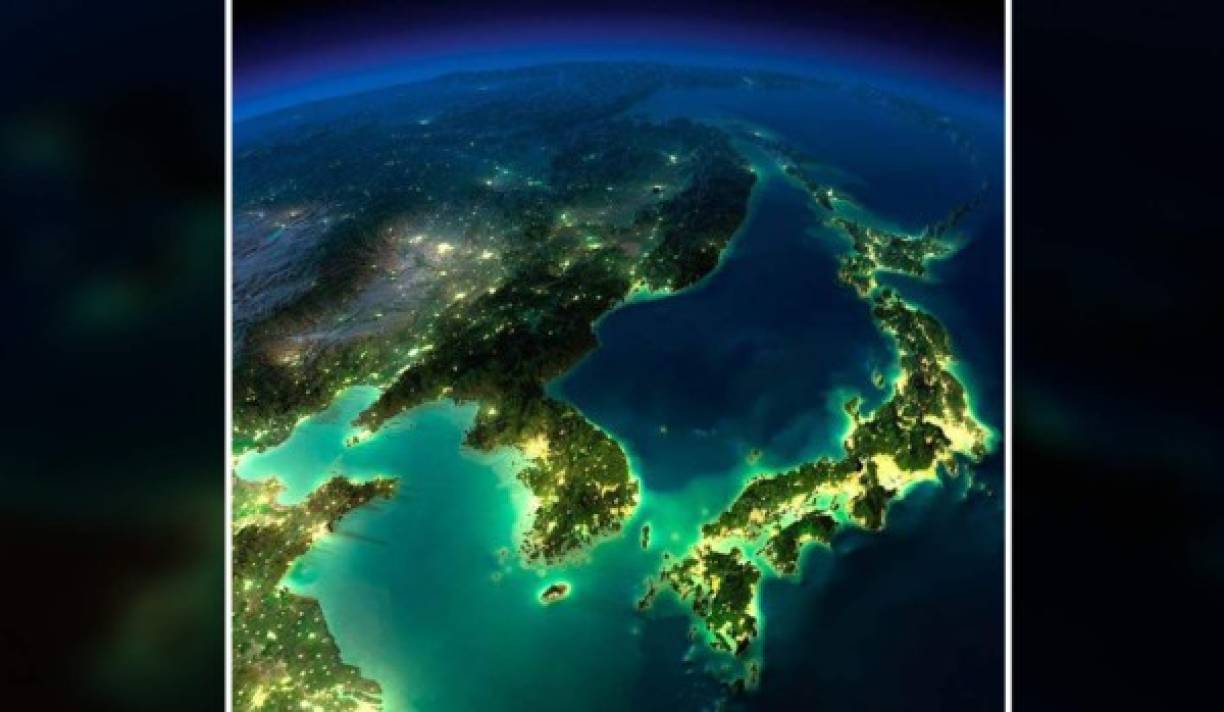 Las islas de Japón y la península de Corea.