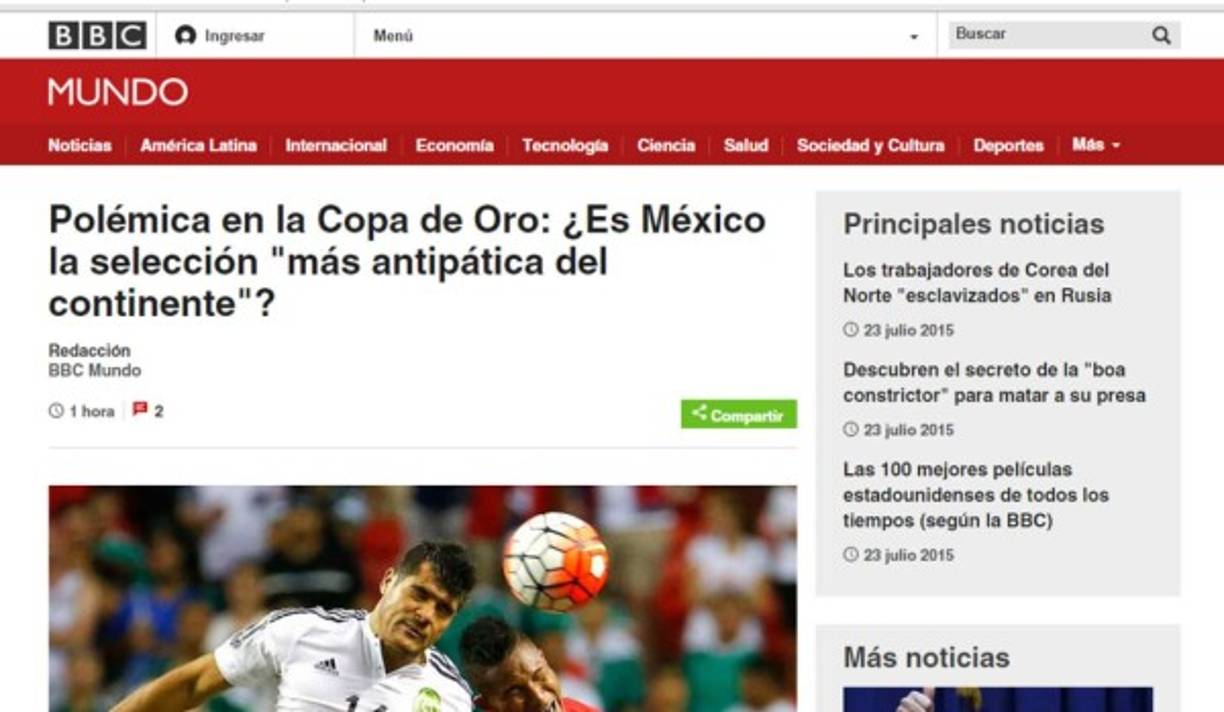 BBC Mundo menciona que la selección de México es un gigante antipático.