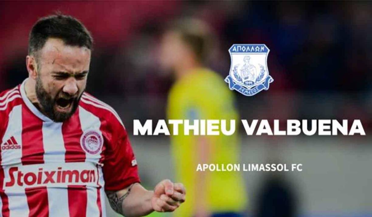 El Apollon Limassol de Chipre anunció el fichaje del volante francés Mathieu Valbuena, llega procedente del Olympiakos. 