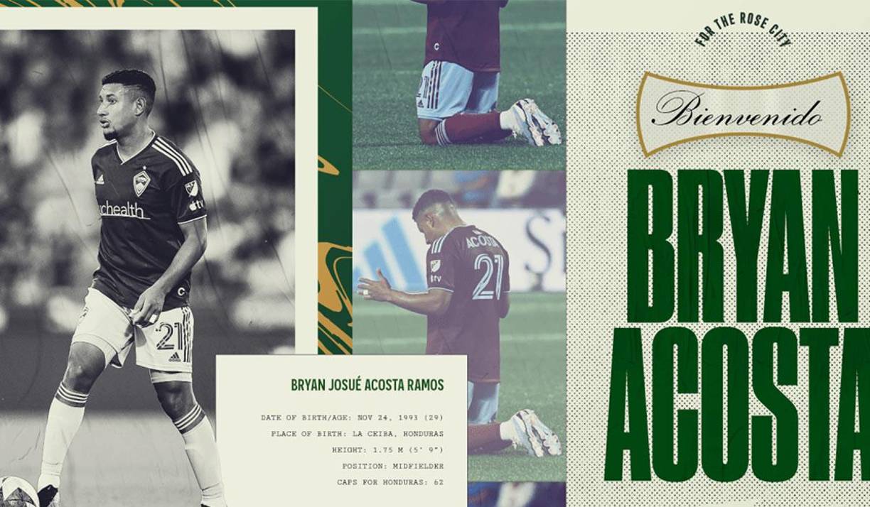 Portland Timbers de la MLS ha fichado al centrocampista hondureño Bryan Acosta, llega procedente del Colorado Rapids. Firma hasta diciembre de 2024.