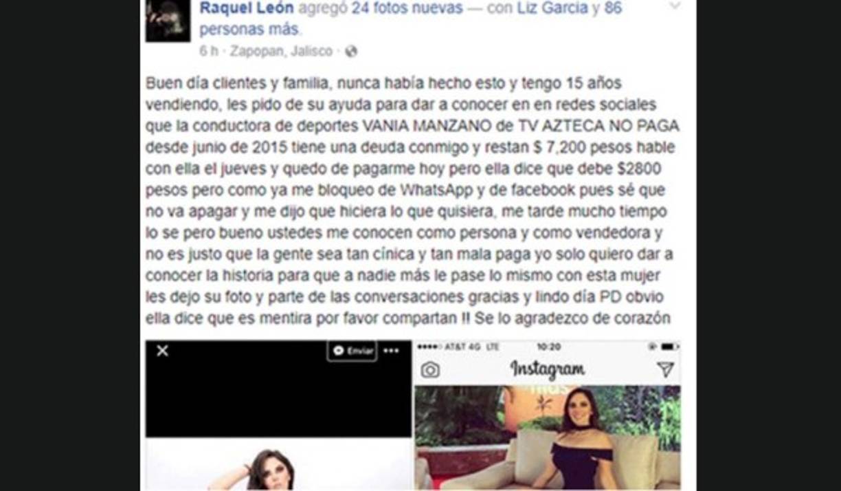 La vendedora publicó mediante Facebook lo sucedido y las críticas han estado a la orden del día para la presentadora ya que la publicación ha sido compartida.