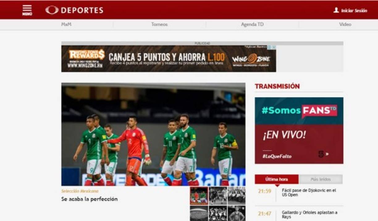 Televisa Deportes: 'Se acaba la perfección. Con un 0-0 ante Honduras, la Selección Mexicana culmina la Fase de Grupos de Concacaf sin conseguir el pleno de victorias'.