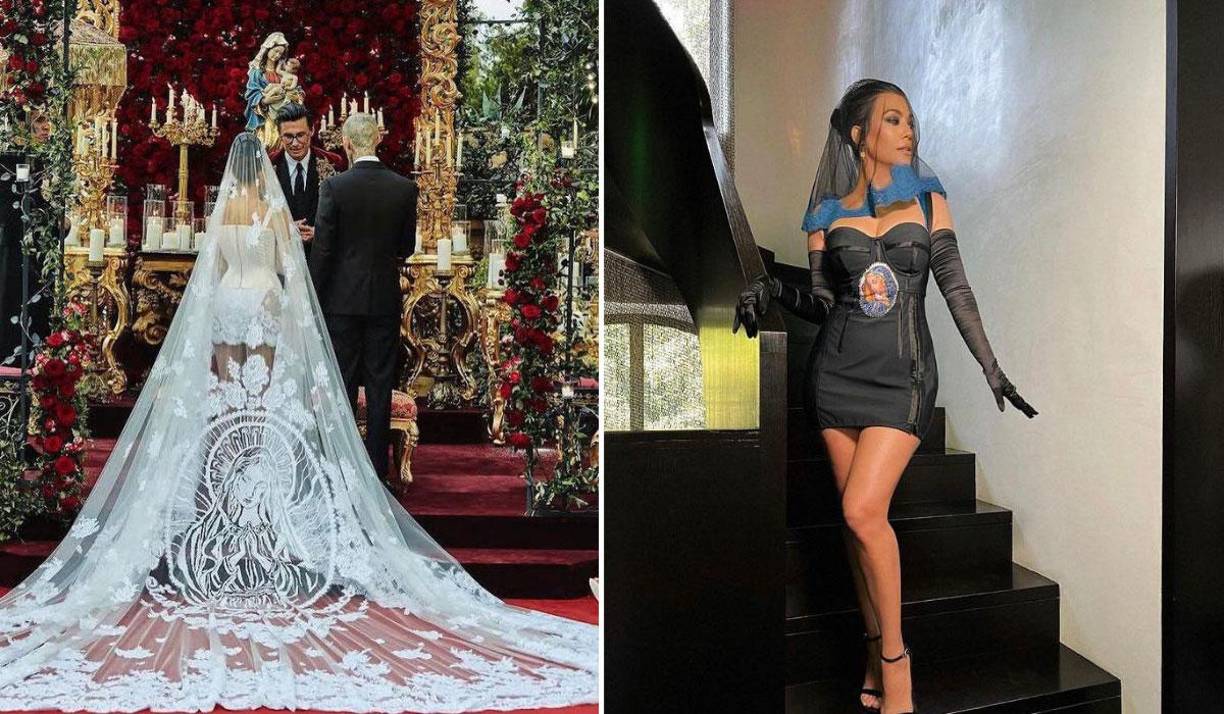 Kourtney lució este mini vestido negro previo a la gran ceremonia nupcial. 