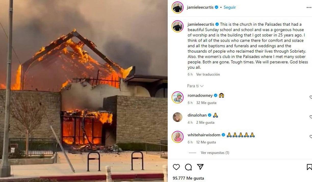 “Es una situación aterradora, y estoy muy agradecida con los bomberos y los buenos samaritanos que están ayudando a alejar a las personas del peligro”, afirmó en sus redes sociales.