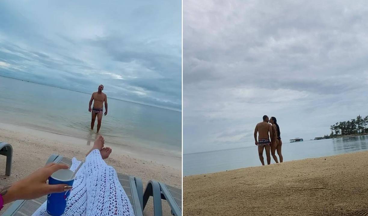 Fabio de Souza sorprendió a Ana Carolina Gonçalves con su propuesta de matrimonio en las playas de Roatán.