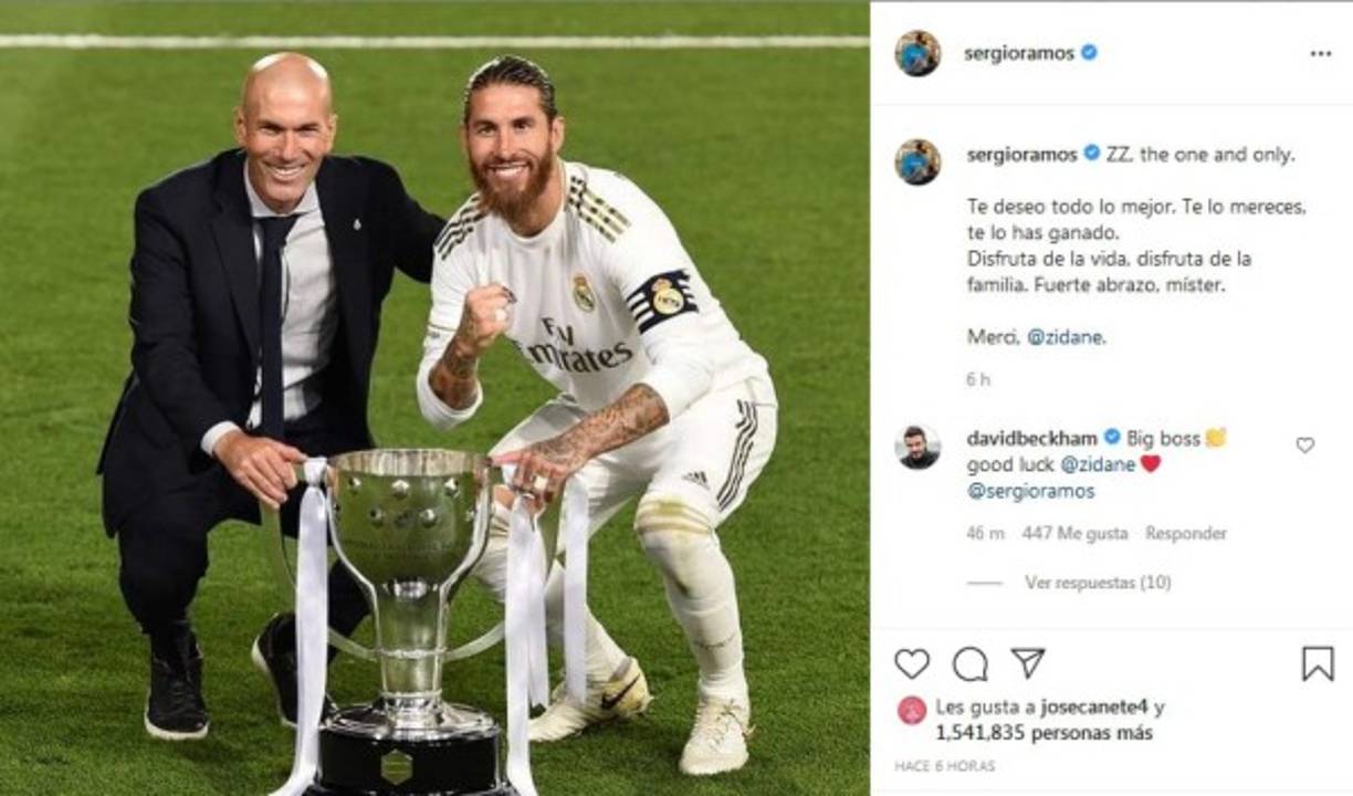 El capitán del Real Madrid no se quedó atrás. Sergio Ramos compartió con Zidane como jugador y entrenador: 'Merci, Zidane'.