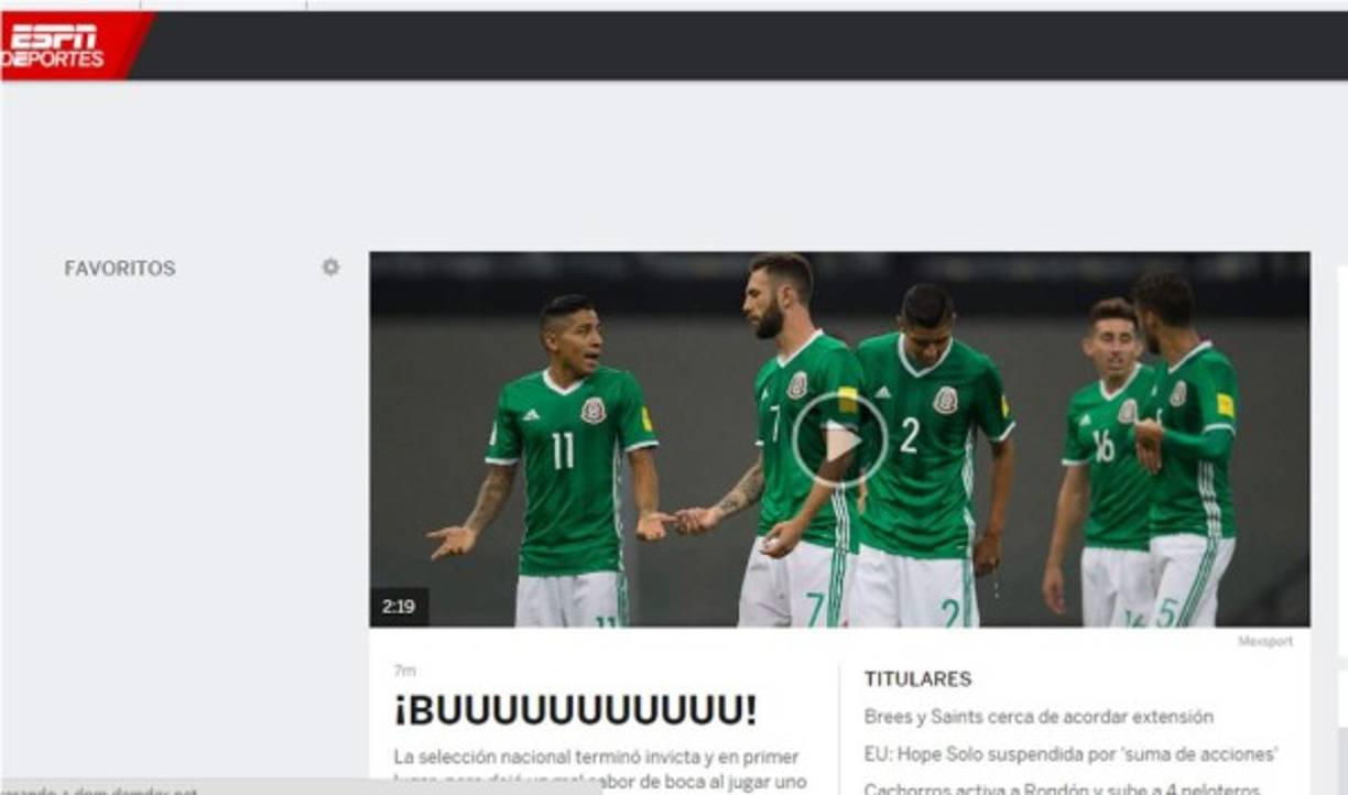 ESPN Deportes México: '¡BUUUUUUUUUUU! La selección nacional terminó invicta y en primer lugar, pero dejó un mal sabor de boca al jugar uno de los peores partidos en la era de Juan Carlos Osorio'.