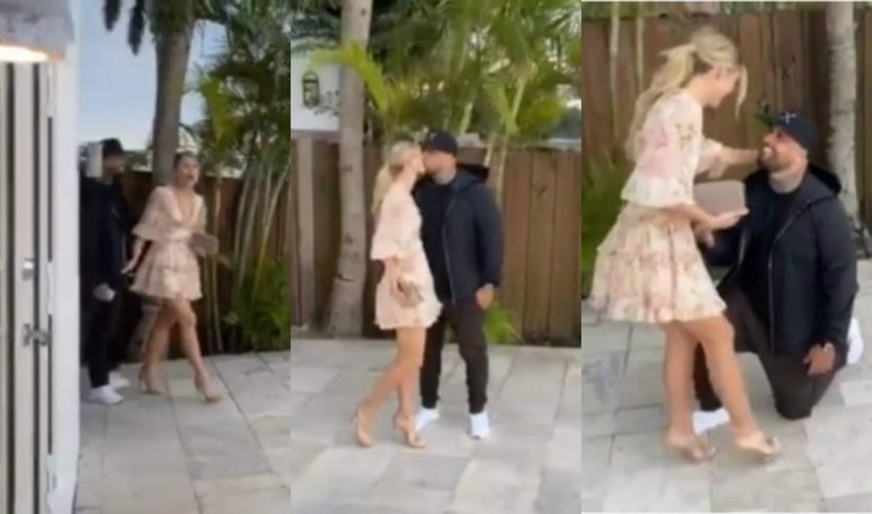 Por la cara de la modelo estadounidense, la propuesta fue una gran sorpresa. El video compartido por ella la muestra muy emocionada mientras Nicky Jam se arrodilla para pedirle matrimonio.