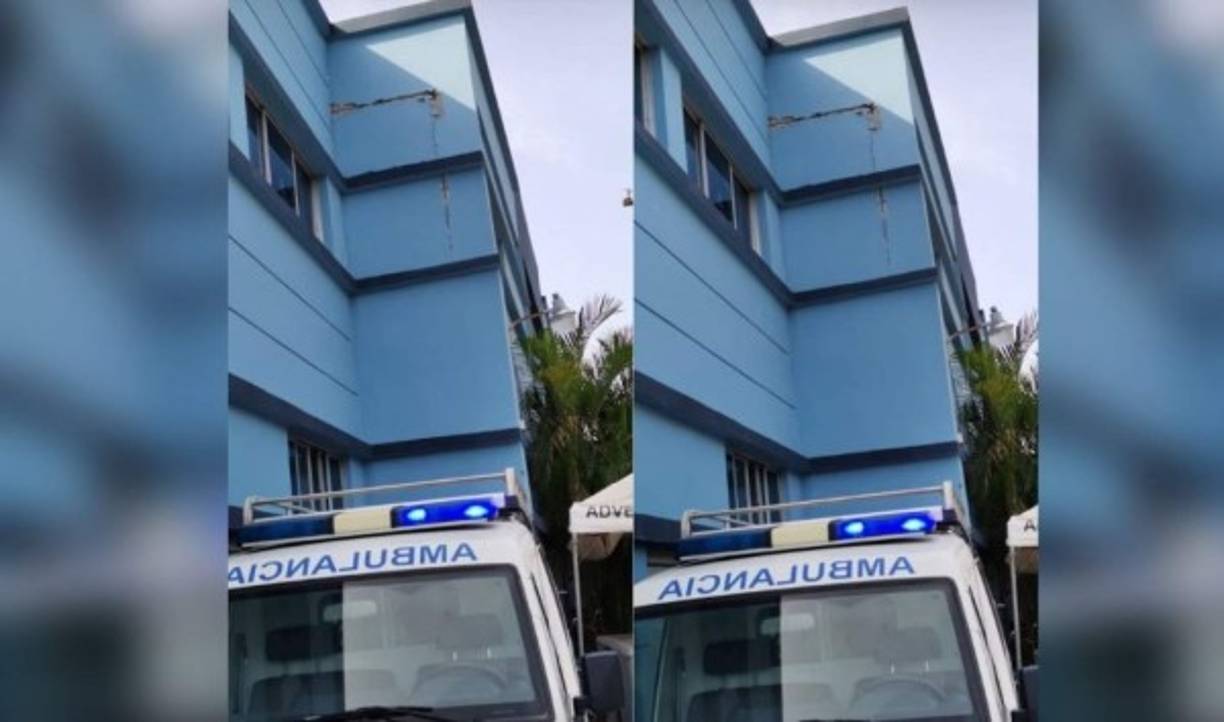 Daños estructurales en el Instituto Hondureño de Seguridad Social (IHSS) de San Pedro Sula.