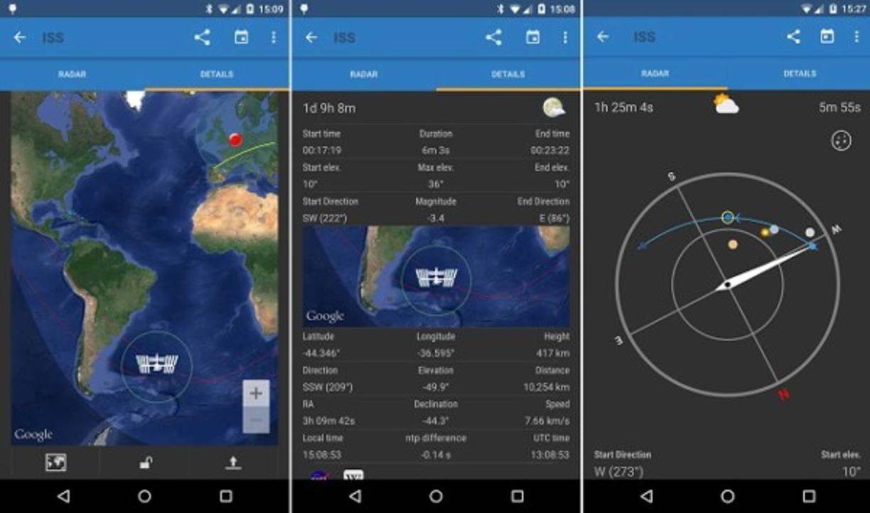 2) Detector de EEI-ISS<br/><br/>Su uso se centra en aportarnos los datos necesarios para saber el momento y lugar perfecto de observación de la Estación Espacial Internacional. Esta aplicación emite la información climática ideal y te dirá cuándo y dónde observar los Destellos de Iridio. Además, envía notificaciones y recordatorios para que no olvides la fecha del evento. <br/>