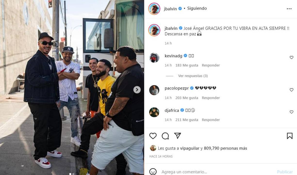 Por su parte, el cantante colombiano J Balvin agradeció el trabajo del productor, cuyo nombre de pila es José Ángel Hernández, y publicó varias fotografías junto a él. “José Ángel, gracias por tu vibra en alta siempre!! Descansa en paz”, escribió el colombiano.