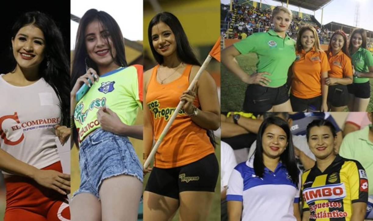 Las bellezas que iluminan el partido de ida del repechaje entre Honduras Progreso y Real España en el estadio Humberto Micheletti.