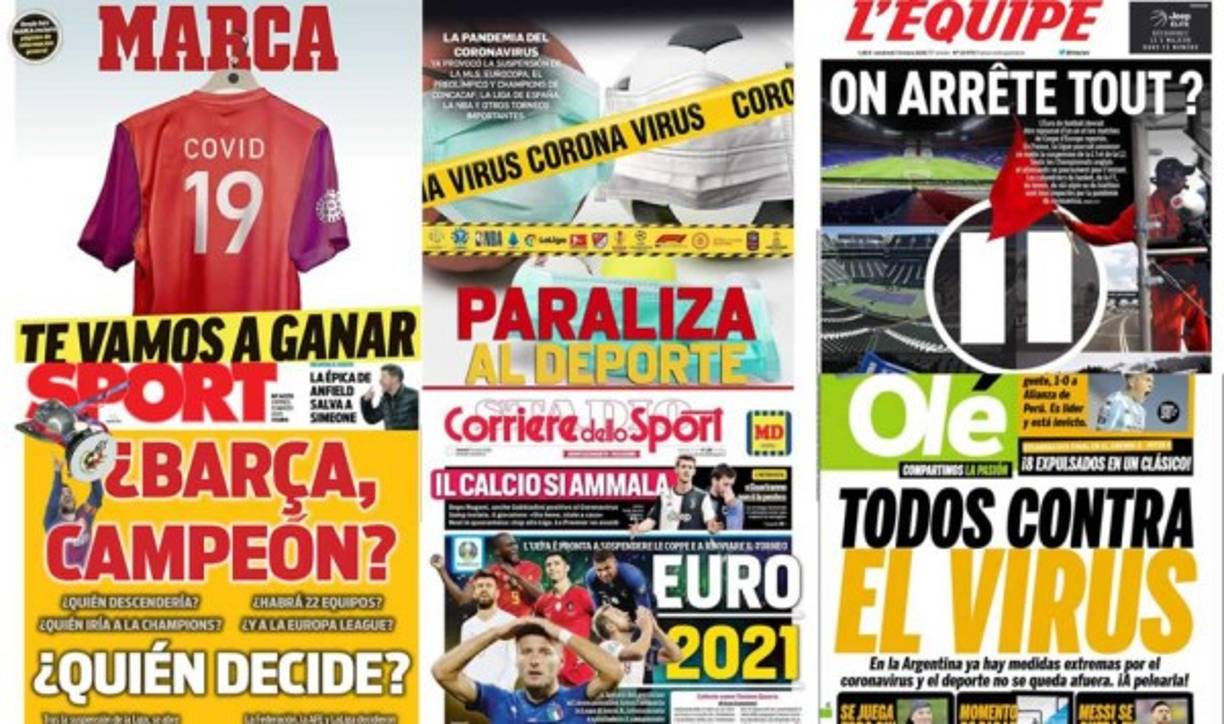 La presencia de la pandemia del coronavirus en el mundo acapara las portadas deportivas.