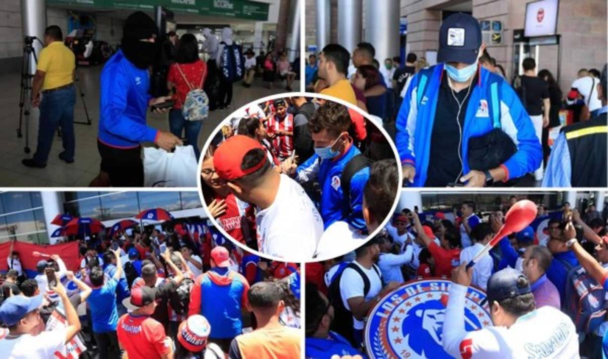 Los jugadores del Olimpia retornaron a Tegucigalpa tras el triunfo contra Impact Montreal en la Liga de Campeones de la Concacaf y llegaron bien protegidos por el coronavirus. Foto Ronald Aceituno