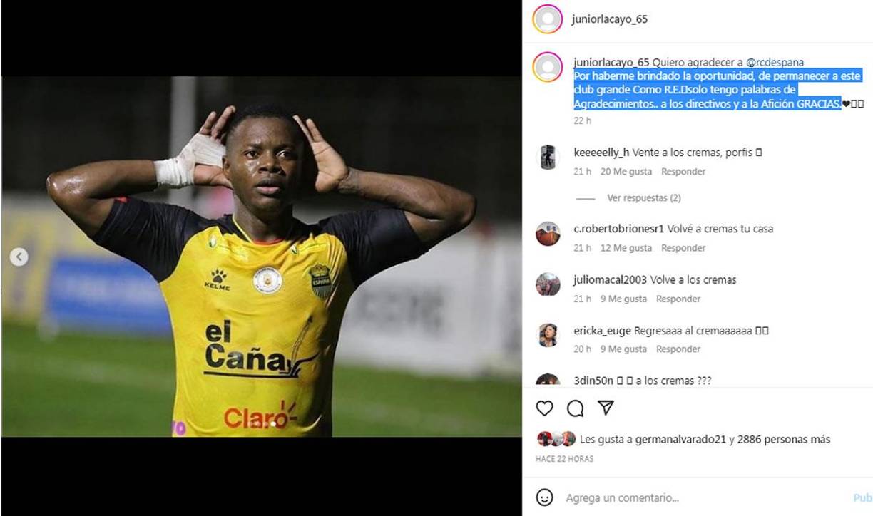 Júnior Lacayo no sigue en el Real España y se despidió con un mensaje en redes sociales. “Quiero agradecer al Real España por haberme brindado la oportunidad de permanecer a este club grande. Solo tengo palabras de Agradecimientos a los directivos y a la afición, GRACIAS”.