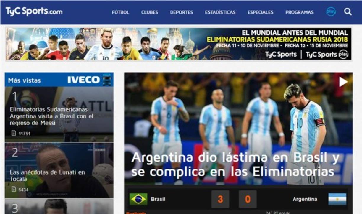 TyC Sports: 'Argentina dio lástima en Brasil y se complica en las eliminatorias'.
