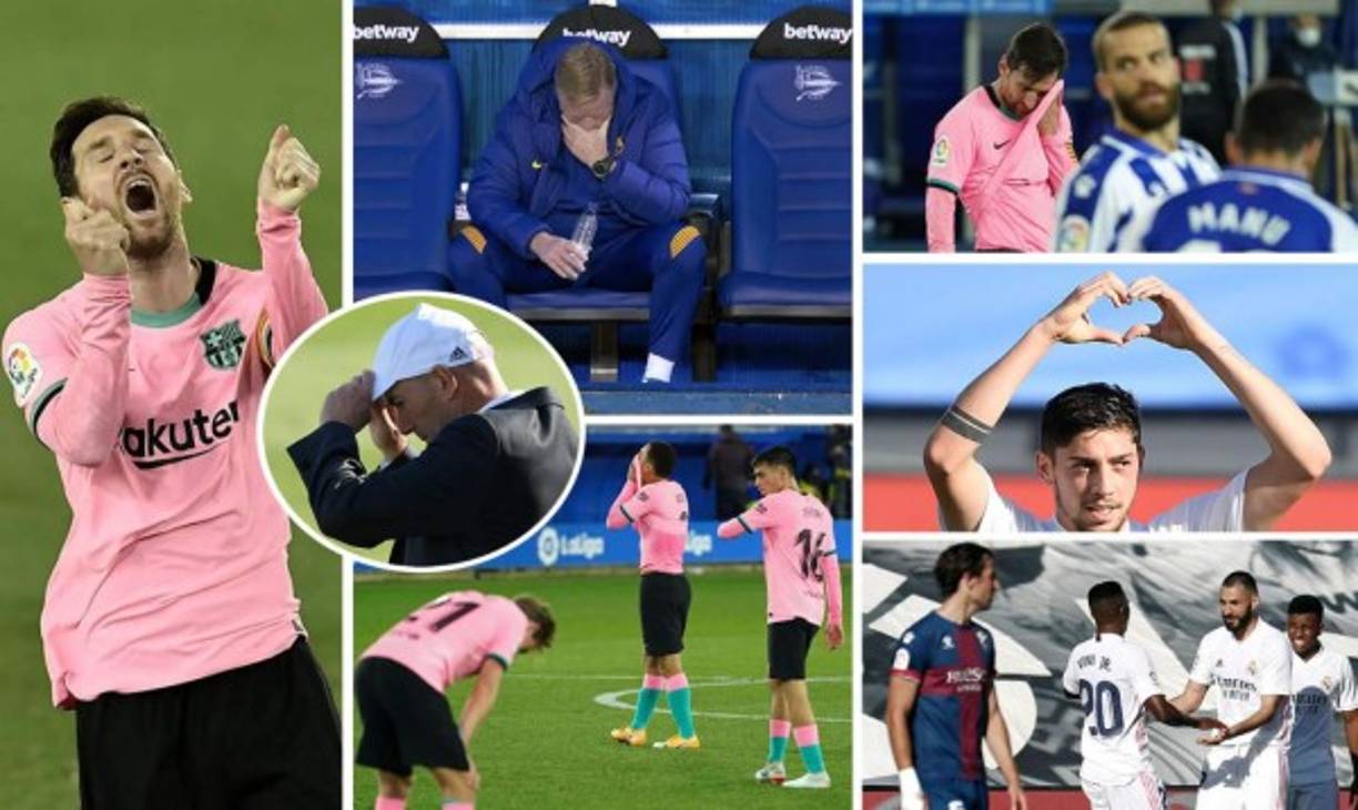 Las imágenes del empate que cedió el FC Barcelona contra el Alavés y la victoria abultada del Real Madrid frente al Huesca. Fue un día de furia para Messi.