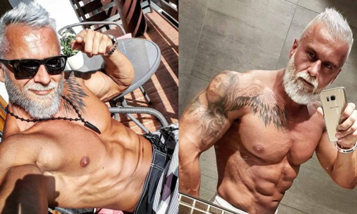 3. El entrenador personal, que a veces se confunde con un hombre de la tercera edad, deliberadamente se envejece a sí mismo con el fin de mantener a sus seguidores en Instagram enganchados, pues según él es su aspecto inusual lo que lo distingue de otras estrellas en las redes.<br/>