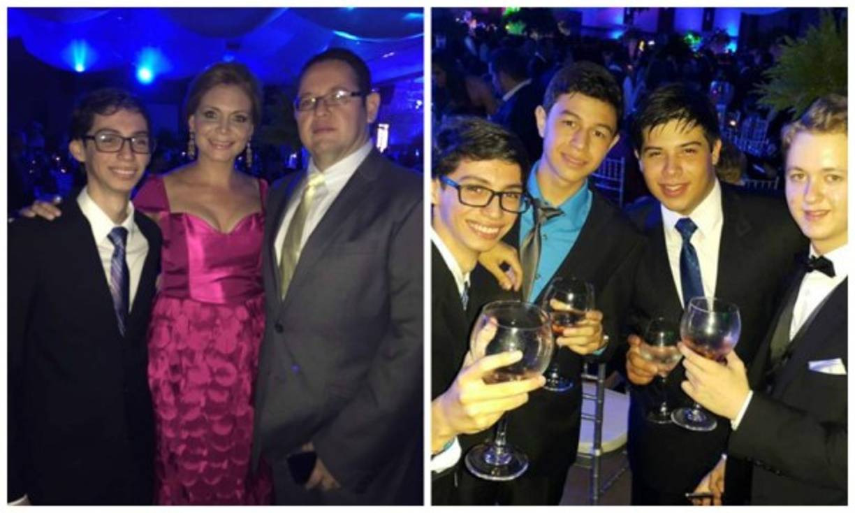 Gabriel Velásquez, Alejandra Herrera y Luis Fernando Mendieta. En la otra imagen, los jóvenes brindan por el triunfo estudiantil.