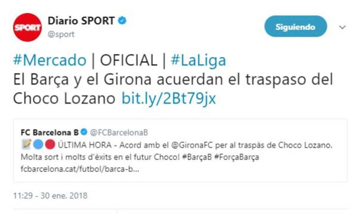 El Diario Sport de España dio detalles de la salida de Antony Lozano del Barcelona B al Girona.