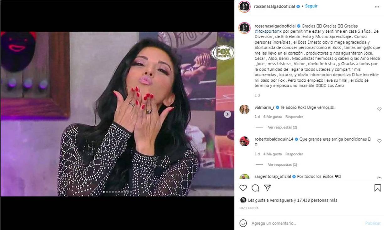 “Gracias Fox Sports por permitirme estar y sentirme en casa 5 años de diversión, entretenimiento y mucho aprendizaje”, escribió Salgado.