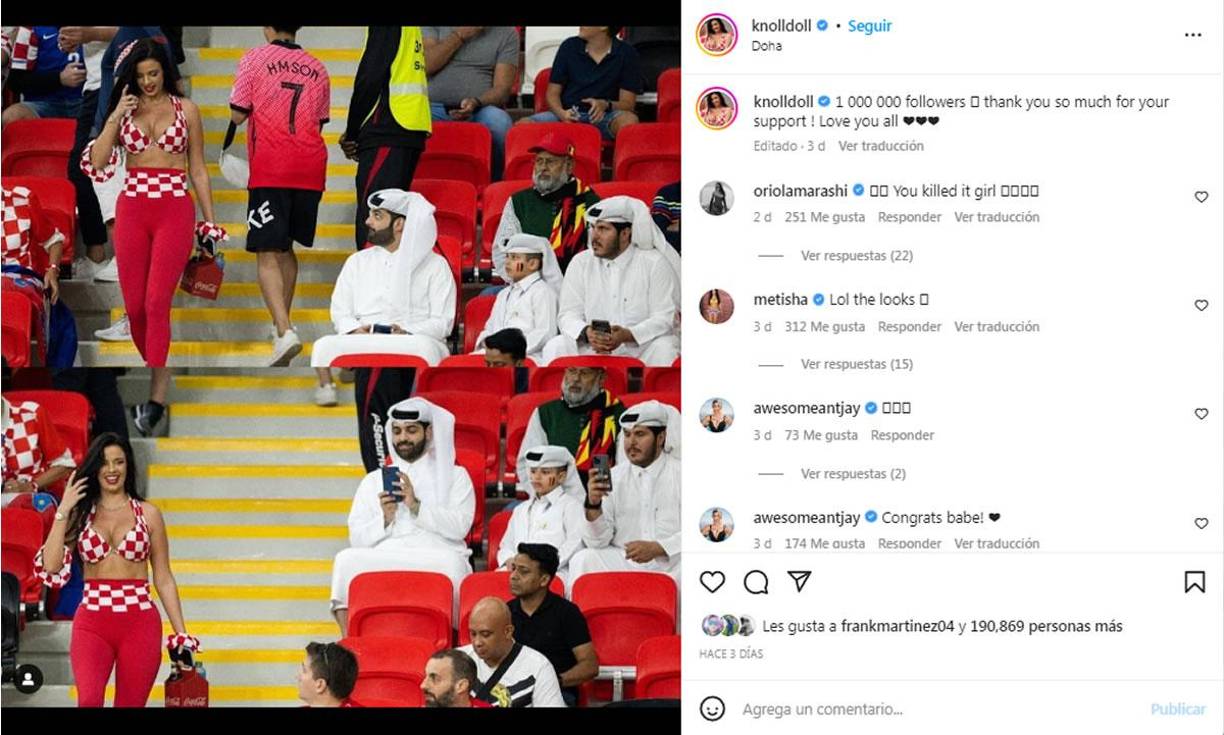 La propia modelo croata ha publicado esta misma imagen en su Instagram, una publicación que acumula casi los 200.000 me gusta. Algunos de los comentarios encajan la situación con humor mientras que otros le piden respeto por la cultura del país que está visitando.