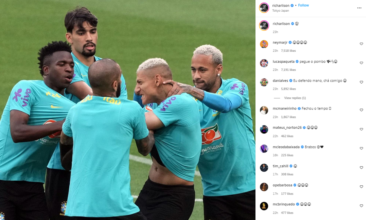 Richarlison colgó las fotos de su bronca con Vinicius en Instagram y lo tomó con humor.