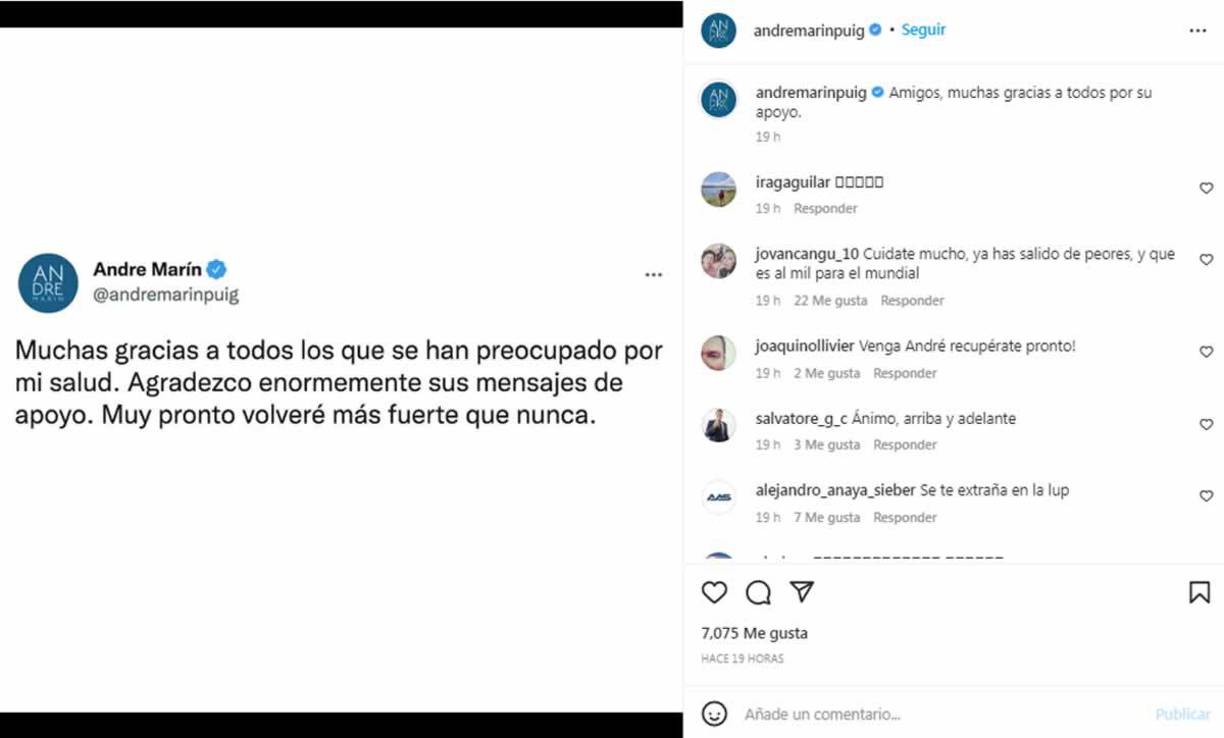 Por medio de su cuenta en Twitter, André Marín se pronunció y agradeció los mensajes que recibió por su salud y aseguró que volverá “más fuerte que nunca”.