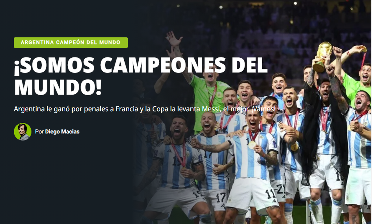 Diario Olé de Argentina: “¡SOMOS CAMPEONES DEL MUNDO!”