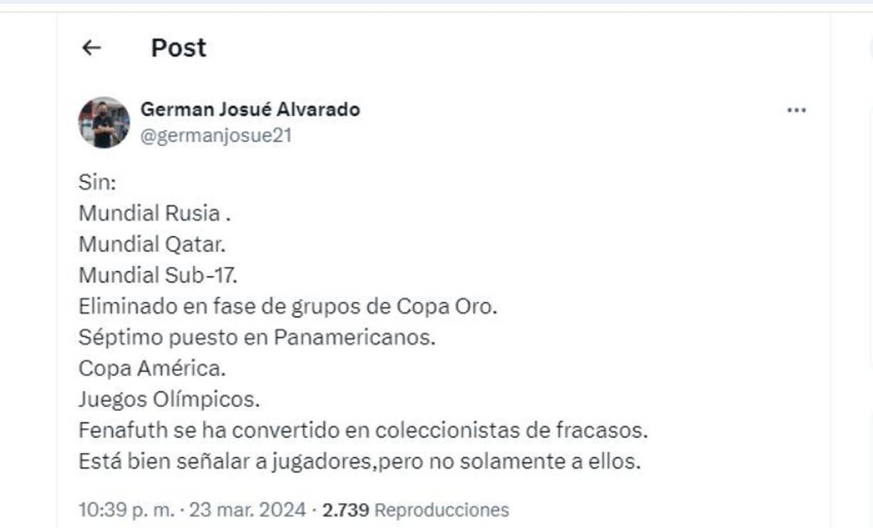 German Alvarado de Diario LA PRENSA recordó los fracasos que ha tenido la FENAFUTH en los últimos años.