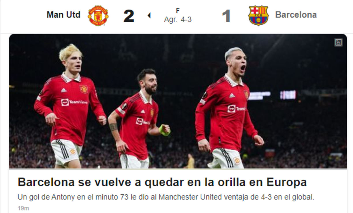 ESPN: “Barcelona se vuelve a quedar en la orilla en Europa”