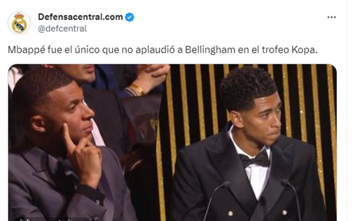 ”Mbappé fue el único que no aplaudió a Bellingham en el trofeo Kopa”, señalan en las redes sociales. 