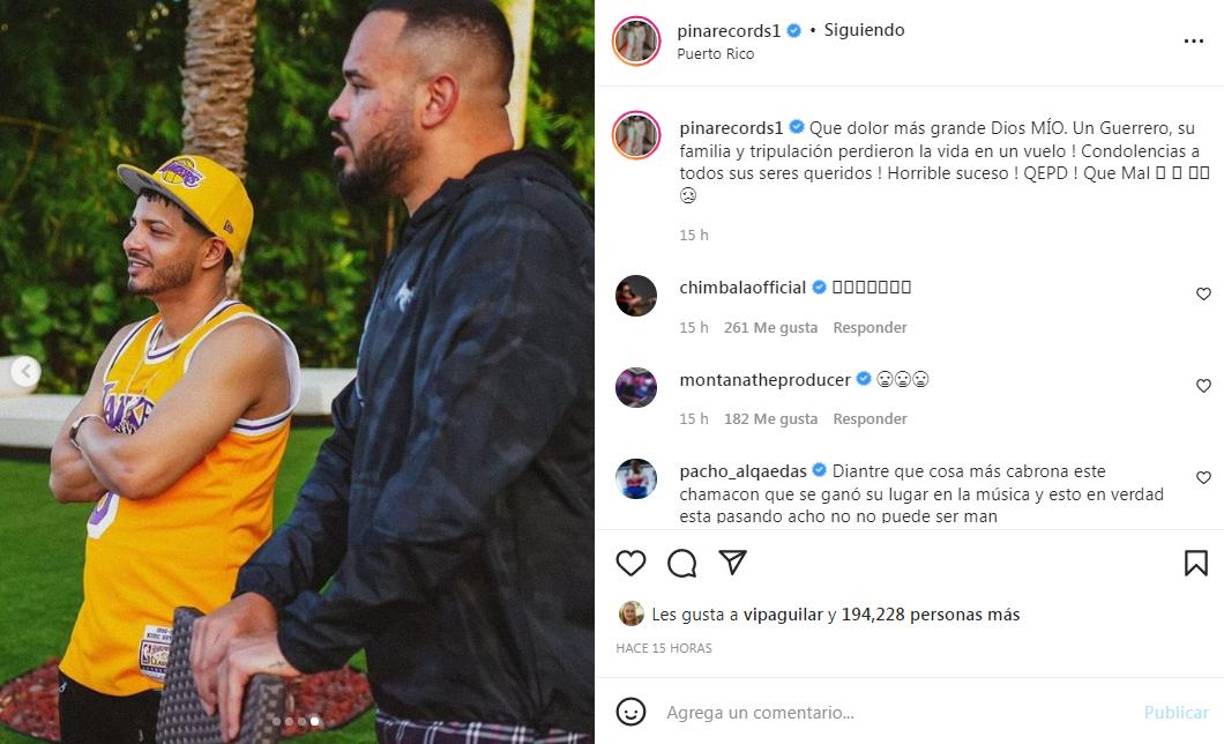 “Qué dolor más grande Dios mío, un guerrero, su familia y tripulación perdieron la vida en un vuelo. Condolencias a todos sus seres queridos. Horrible suceso. QEPD. Qué mal”, fueron las palabras del prometido de la cantante dominicana Natti Natasha.