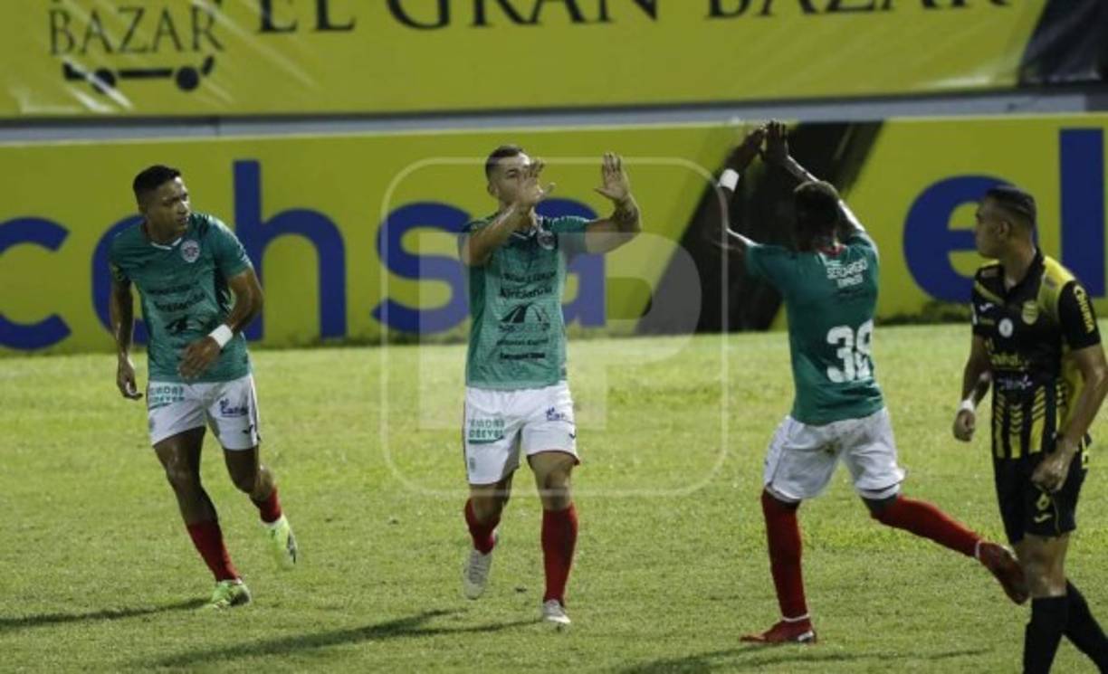 Marathón logró el empate a los 20 minutos gracias a un autogol. Así lo festejaron en la plantilla verdolaga.