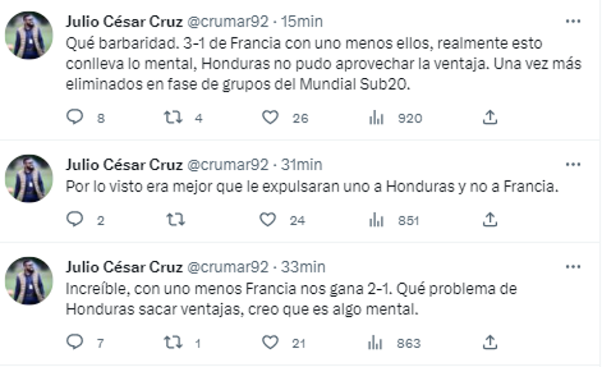 El periodista Julio César Cruz: “Una vez más eliminados en fase de grupos del Mundial Sub20”.